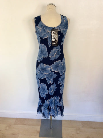 BRAND NEW CASAMIA DARK BLUE FLORAL PRINT SEQUINNED TRIM DRESS SIZE 12