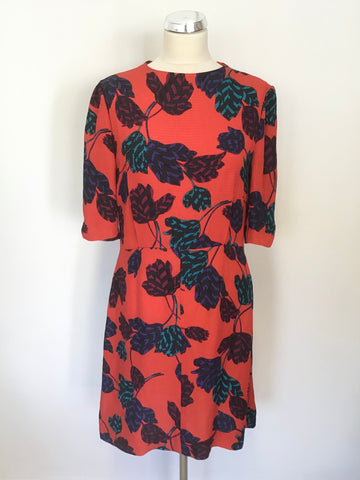 MARC BY MARC JACOBS RED FLORAL PRINT SHORT SLEEVE OCCASION DRESS SIZE 12 UK 16