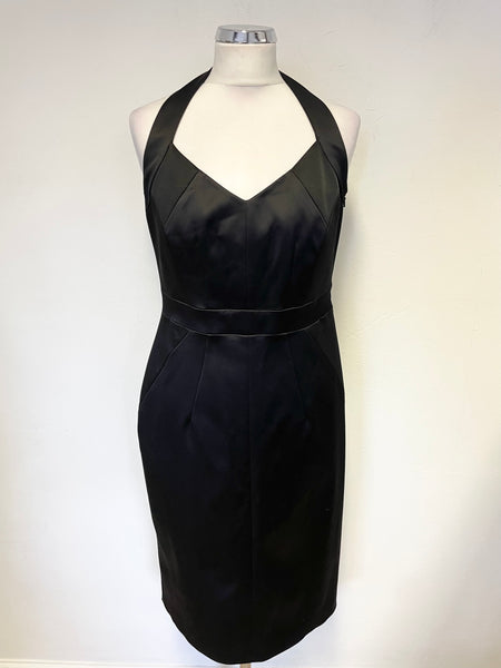 COAST BLACK HALTER NECK SATEEN SPECIAL OCCASION PENCIL DRESS SIZE 12