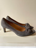 VOLTAN GREY SUEDE BOW TRIM LEATHER SOLE HEELS SIZE 4.5/37.5