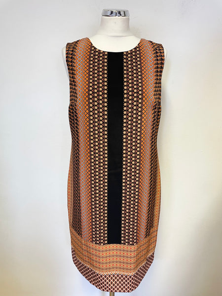 BRAND NEW MONSOON ORANGE & BROWN PRINT SLEEVELESS SHIFT DRESS SIZE 10