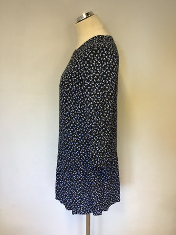 HUSH NAVY BLUE & WHITE FLORAL PRINT 3/4 SLEEVE SHIFT MINI DRESS SIZE 6