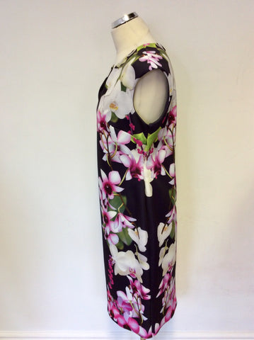 WALLIS BLACK FLORAL PRINT PENCIL DRESS SIZE 14