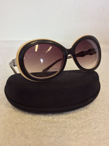 VINTAGE BURBERRY DARK BROWN & CREAM TRIM SUNGLASSES