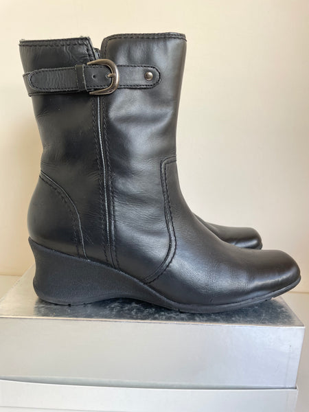 LILLEY & SKINNER BLACK LEATHER WEDGE HEEL ANKLE BOOTS SIZE 9/43