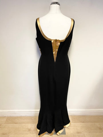 HELEN SYKES BLACK & GOLD BRAID TRIMMED LONG EVENING DRESS & MATCHING BOLERO JACKET SIZE 16