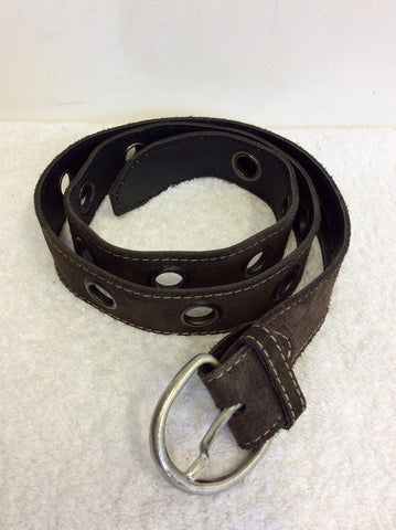 FAT FACE BROWN SUEDE & LEATHER LINED PUNCHED RING DESIGN BUCKLE BELT SIZE M/L