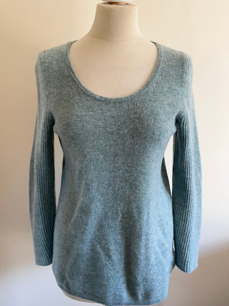 PURE COLLECTION 100% CASHMERE PALE TURQUOISE LONG SLEEVED JUMPER SIZE 14