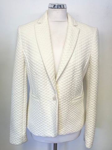 REISS LATINO IVORY QUILTED LONG SLEEVED JACKET SIZE M