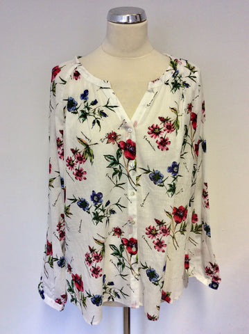 LAURA ASHLEY WHITE & MULTI COLOURED FLORAL COTTON BLOUSE SIZE 16