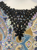 PER UNA MULTI COLOURED PAISLEY PRINT EMBELISHED NECKLINE 3/4 SLEEVE SHIFT DRESS SIZE 16