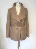 TED BAKER CARAMEL WOOL & CASHMERE BLEND ELETHEA TIE WAIST SHORT COAT SIZE 3 UK 12/14