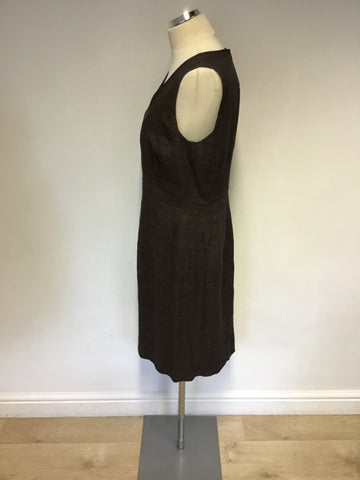 HOBBS BROWN LINEN PENCIL DRESS SIZE 14
