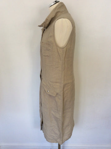 WEEKEND BY MAX MARA BEIGE ZIP & POPPER FASTEN SLEEVELESS LINEN DRESS SIZE 12/14