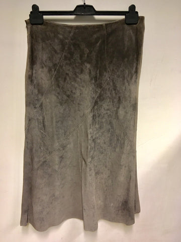 BETTY BARCLAY BROWN SUEDE CUT AWAY FRONT LONG SKIRT SIZE 18