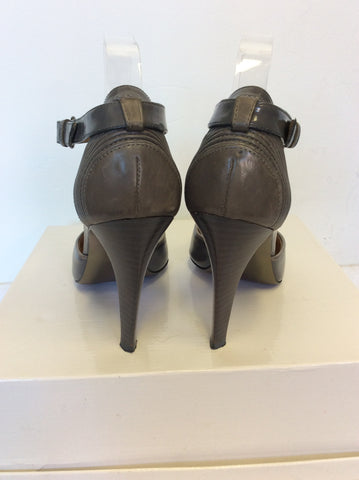 HUGO BOSS GREY LEATHER T BAR HEELS SIZE 6/39