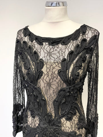 PHASE EIGHT BLACK LACE OVER CREAM SPECIAL OCCASION  PENCIL DRESS SIZE 14