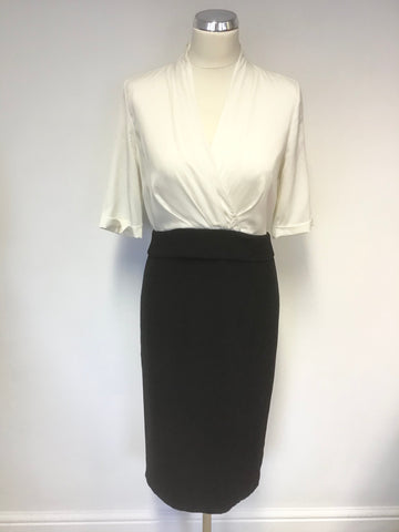 JOHN LEWIS IVORY UPPER  & BLACK V NECKLINE PENCIL DRESS SIZE 10
