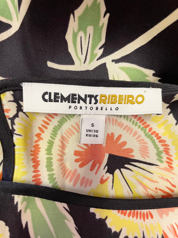 CLEMENTS RIBEIRO BLACK FLORAL PRINT TOP SIZE 10