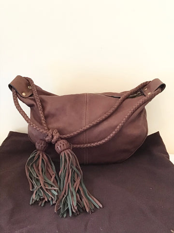 MULBERRY BROWN ANGELICA SOFT NAPPA LEATHER TASSEL BAG
