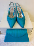 JACQUES VERT TURQOUISE SATIN SLINGBACK HEELS SIZE 7.5/41 & MATCHING BAG