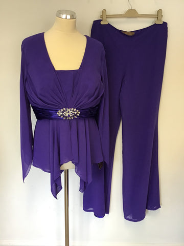 BRAND NEW DEMETRIOS PURPLE FLOATY EMBELLISHED TOP & MATCHING TROUSERS SIZE 14