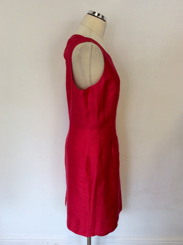 HOBBS FUSCHIA PINK WOOL & SILK CUT OUT BACK PENCIL DRESS SIZE 16