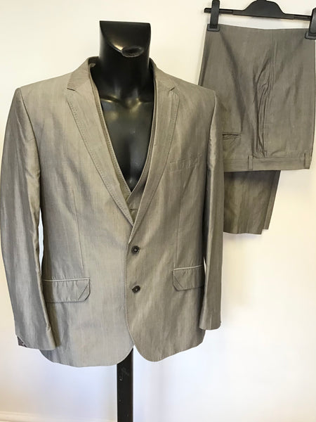 TED BAKER GREY CHECK 3 PIECE COTTON SUIT SIZE 44 /38W/ 30L