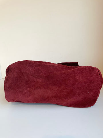 BORSE IN PELLE BURGUNDY SUEDE HOBO SHOULDER BAG