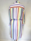 RIANI MULTI COLOURED PASTEL STRIPE 3/4 SLEEVE TIE WAIST SHIRT DRESS SIZE 14