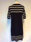 JIGSAW NAVY BLUE & WHITE STRIPE SHORT SLEEVE WOOL KNIT DRESS SIZE L