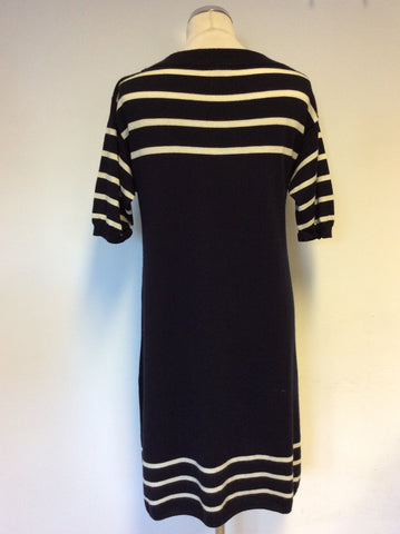 JIGSAW NAVY BLUE & WHITE STRIPE SHORT SLEEVE WOOL KNIT DRESS SIZE L