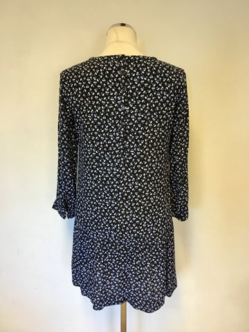 HUSH NAVY BLUE & WHITE FLORAL PRINT 3/4 SLEEVE SHIFT MINI DRESS SIZE 6