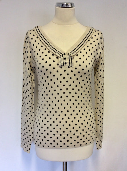 LK BENNETT CREAM & BLACK SPOT WOOL JUMPER SIZE M