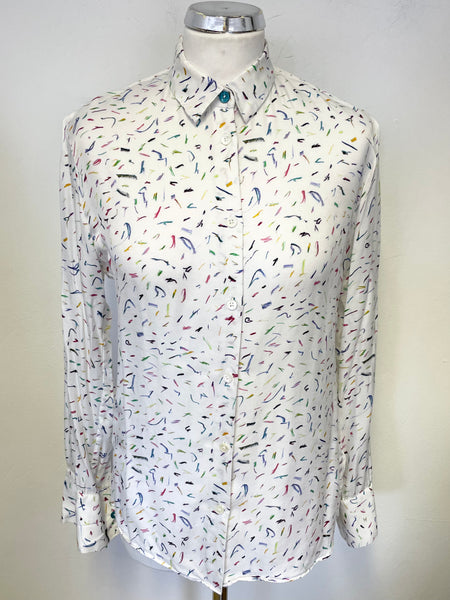 PAUL SMITH WHITE & MULTI COLOURED SPLASH PRINT SHIRT WITH SILK SIZE 40 UK 12