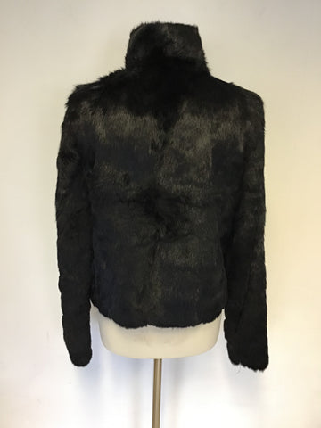 ZARA WOMAN BLACK RABBIT FUR & LEATHER ZIP UP JACKET SIZE L