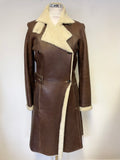 MULBERRY DARK BROWN LEATHER SHEEPSKIN KNEE LENGTH COAT SIZE 10