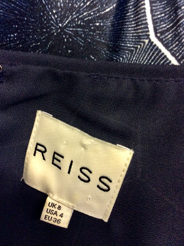 REISS BAKER BLUE SILK PRINT DRESS SIZE 8