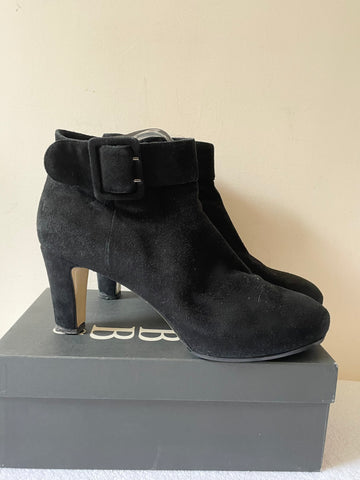 HOBBS BLACK SUEDE BUCKLE TRIM HEELED ANKLE BOOTS SIZE 8/42