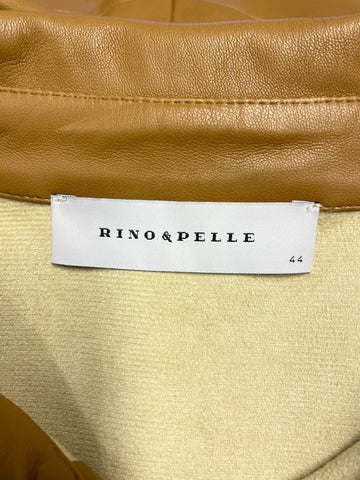 RINO & PELLE TAN FAUX LEATHER BELTED MIDI SHIRT DRESS SIZE 44 UK 16