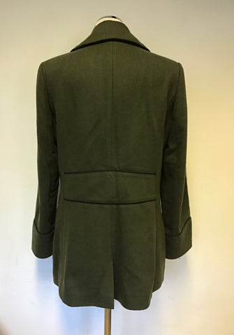 JOULES ARMY GREEN WOOL BLEND DOUBLE BREASTED SHORT COAT SIZE 14