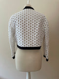 JAEGER WHITE WITH BLACK TRIM OPEN DESIGN 3/4 SLEEVE BOLERO JACKET SIZE L
