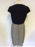JAEGER BLACK WITH BLACK & WHITE MARL WOOL BLEND DRESS SIZE 14