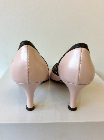 JACQUES VERT PALE PINK & BROWN LEATHER TRIM HEELS SIZE 6/39
