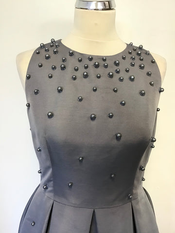 BRAND NEW TED BAKER GREY PEARL BEADED MILLEA SKATER DRESS SIZE 2 UK 10