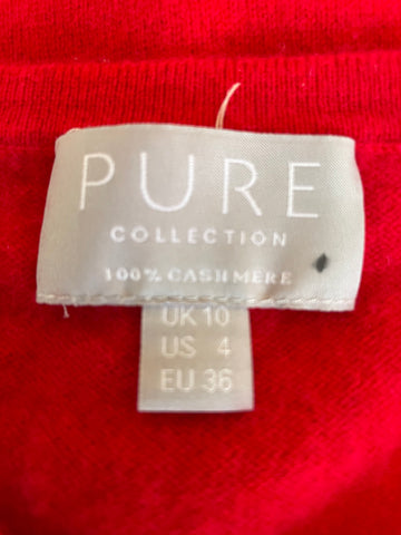 PURE COLLECTION RED 100% CASHMERE LONG SLEEVE SHORT JUMPER SIZE 10