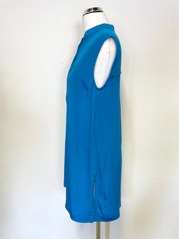 HOBBS KINGFISHER BLUE 100% SILK SLEEVELESS SHIFT DRESS SIZE 8
