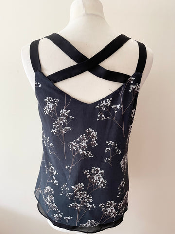 MINT VELVET CHARCOAL & BLACK BLOSSOM PRINT SLEEVELESS TOP SIZE 10