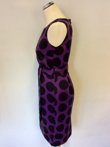 HOBBS PURPLE & BLACK SPOT COTTON & SILK PENCIL DRESS SIZE 10
