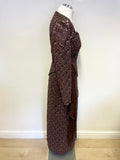 COUNTRY SOPHISTICATES BROWN LACE SEQUINNED & BEADED LONG SLEEVE TOP & LONG SKIRT SIZE 10